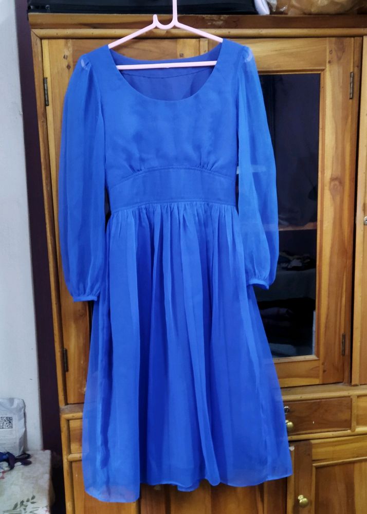 Stitched blue long dress