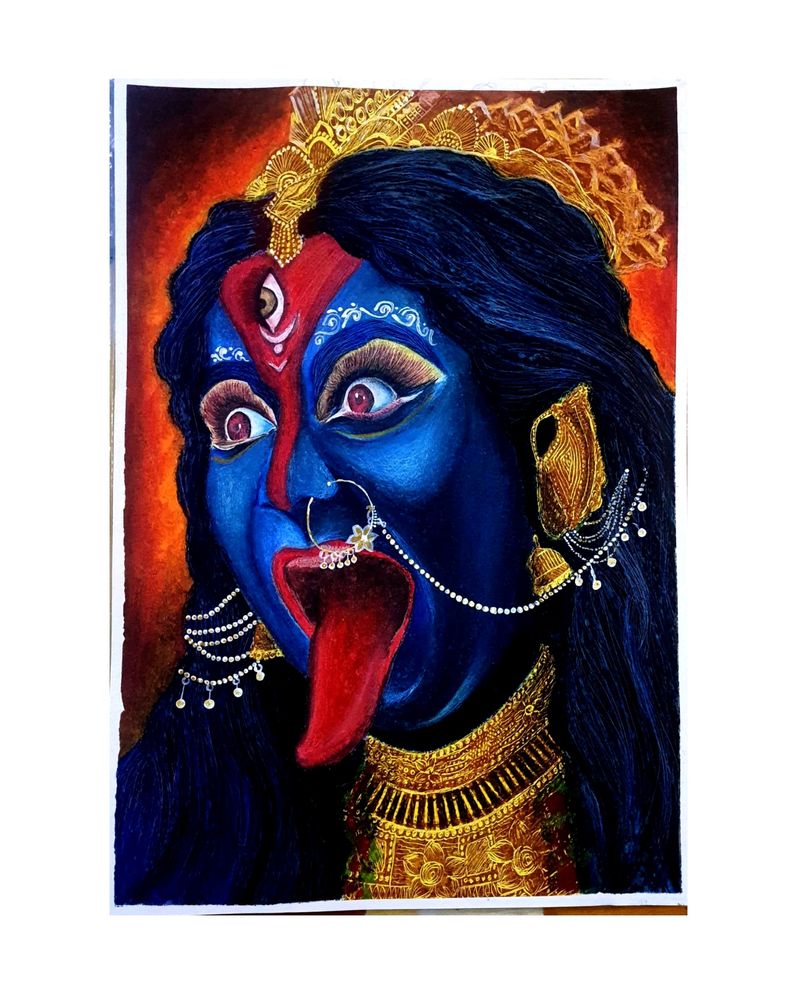 Handmade Kali Maa Drawing ( Oil Pastel Work )