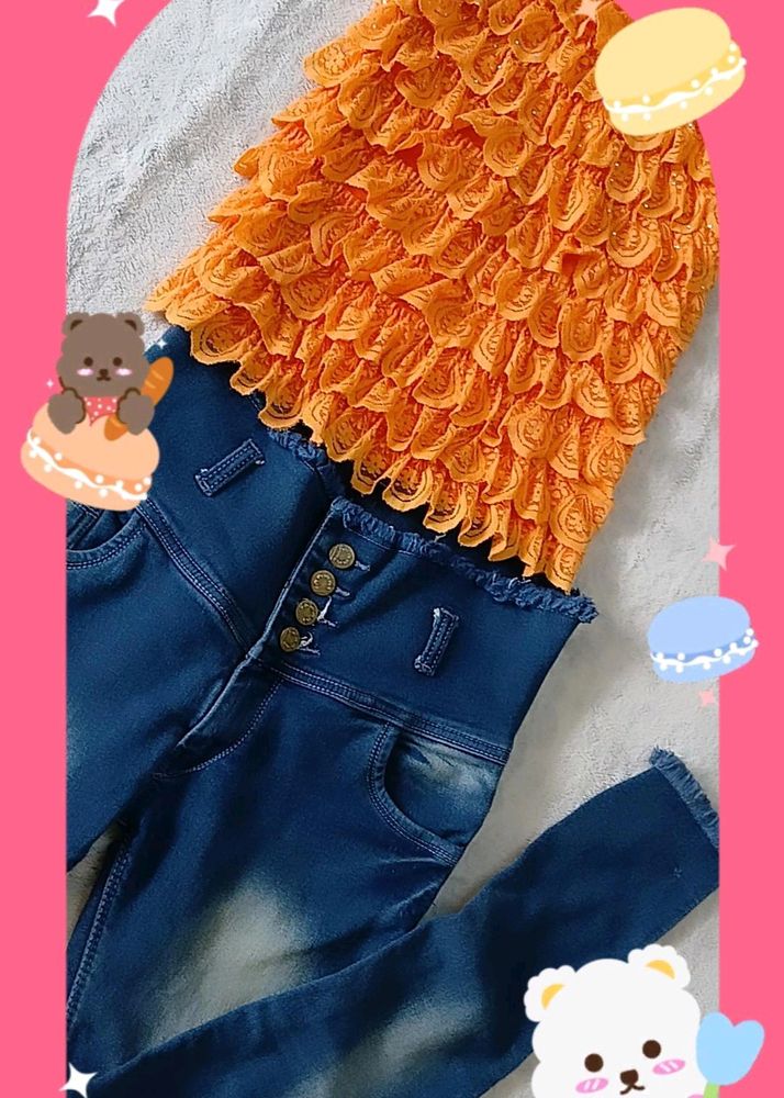 Combo Top And Jeans 🧡💙