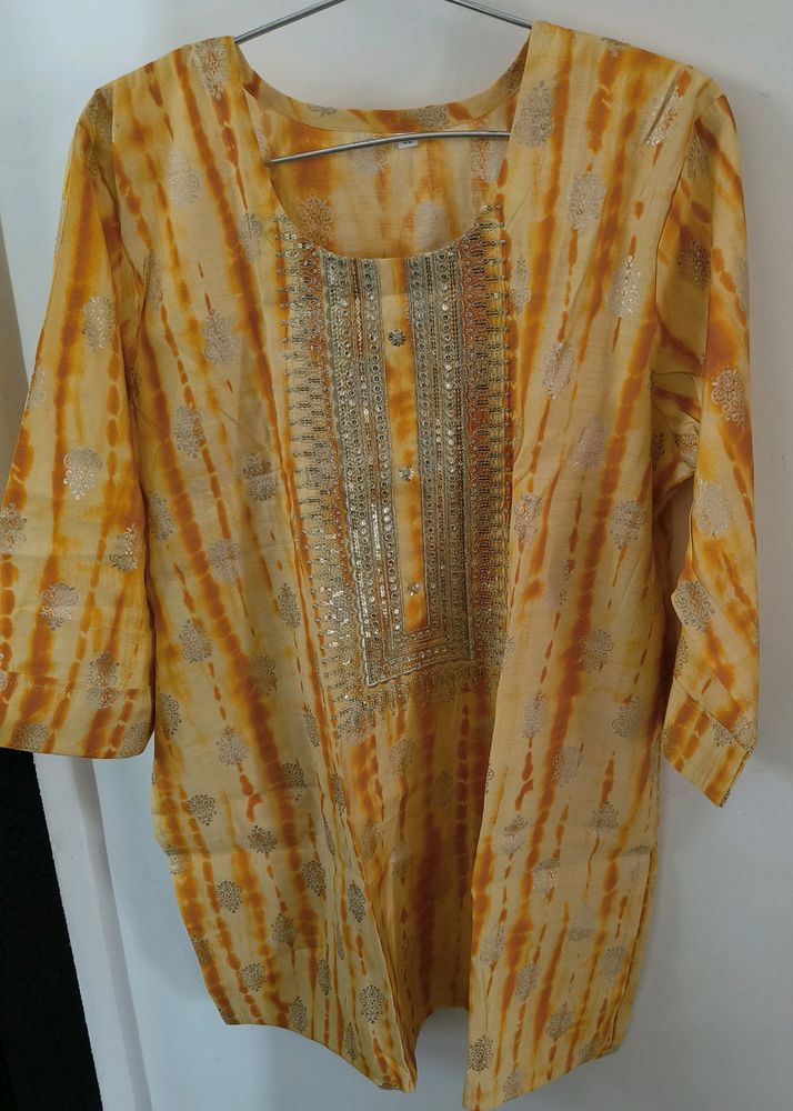 Brand New Yellow Tunic With Golden Work