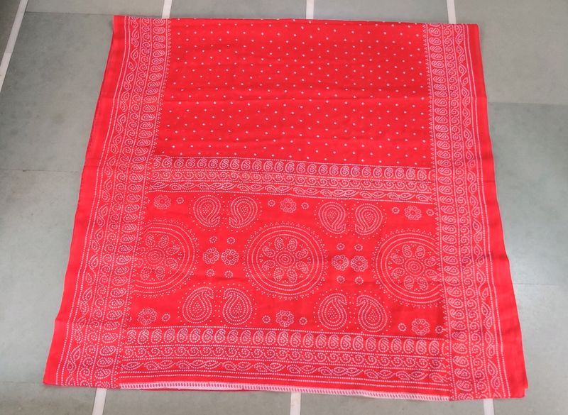 Red Bandhani Sari Bandhej Chiffon Saree