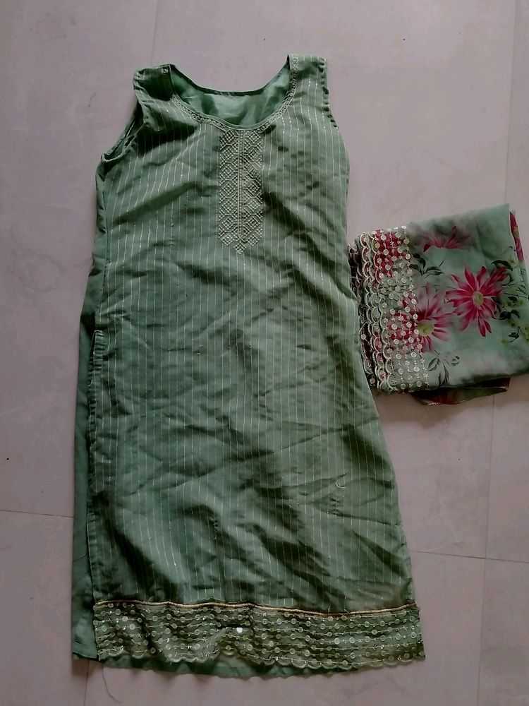 Pastel Green Sequence Work Kurti Duptta