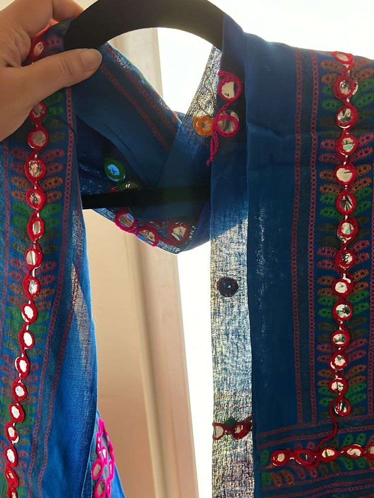 Cotton Dupatta With Mirror Work And Embroidery