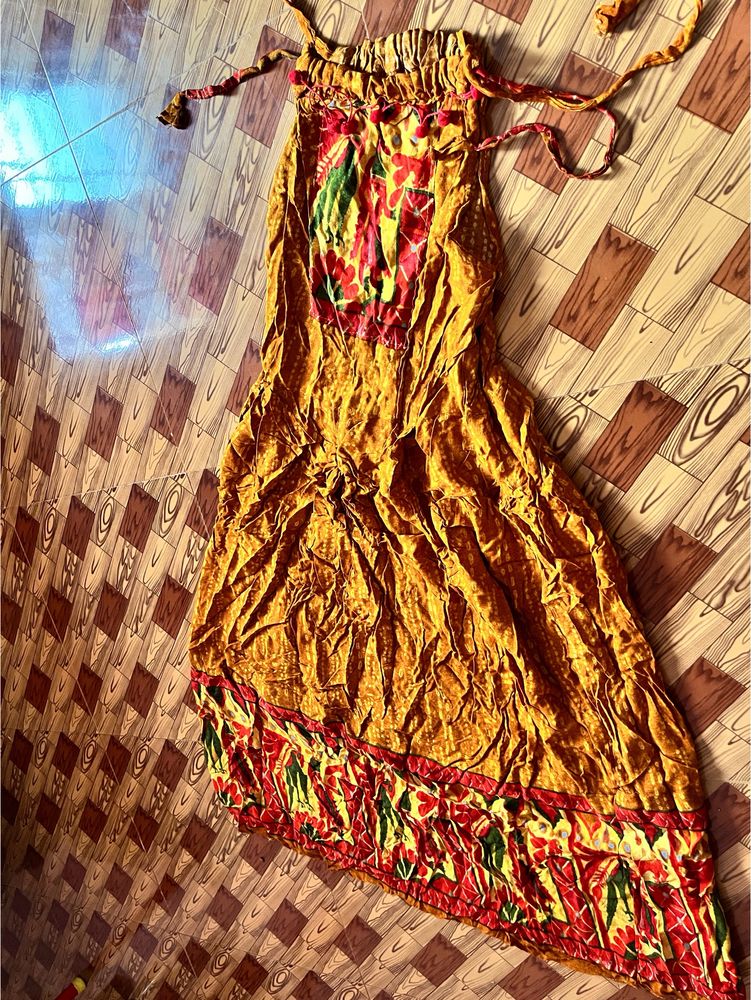 Mustard Color Hand Printed Dress