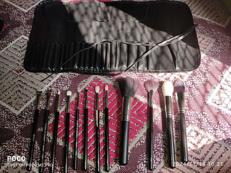 12 Face And Eyes Brushes With Storage Bag