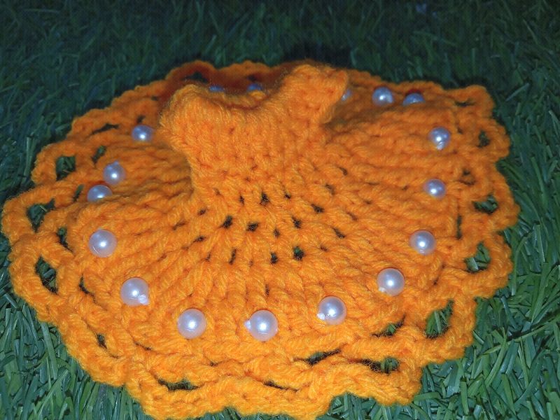 orange winter Crochet Laddo Gopal Dress