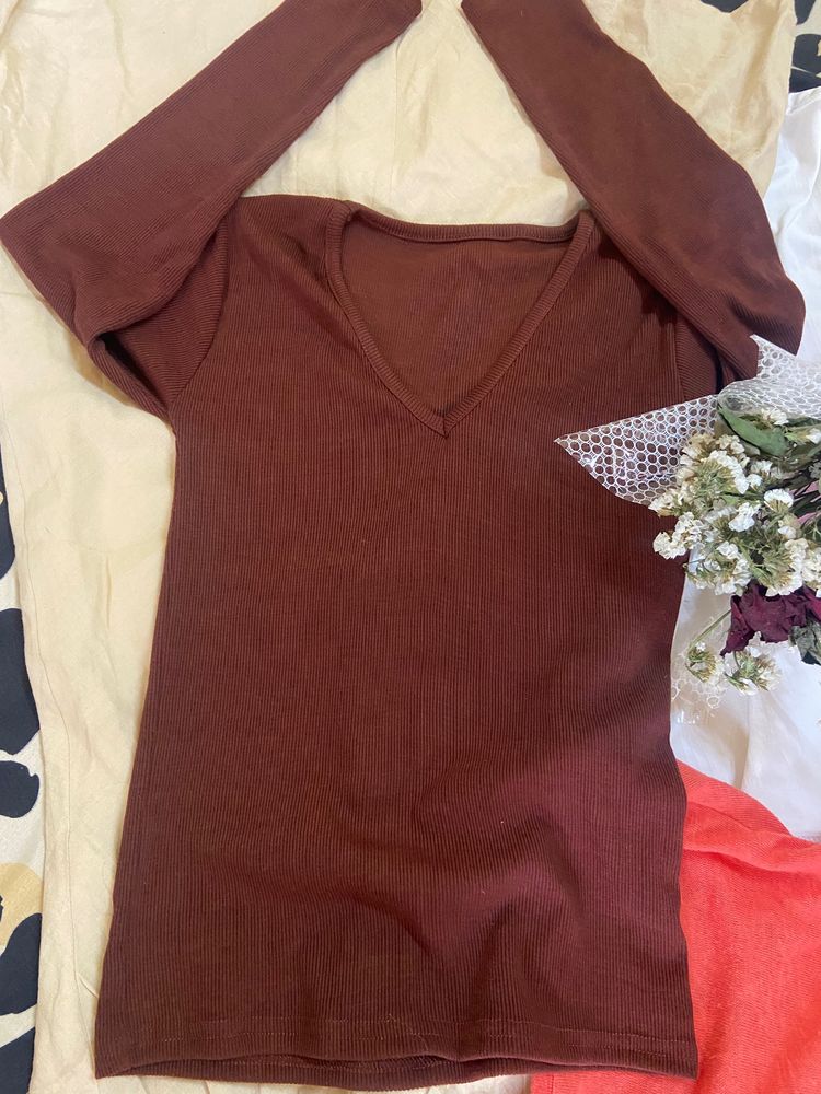 Coffee Brown Wool Top