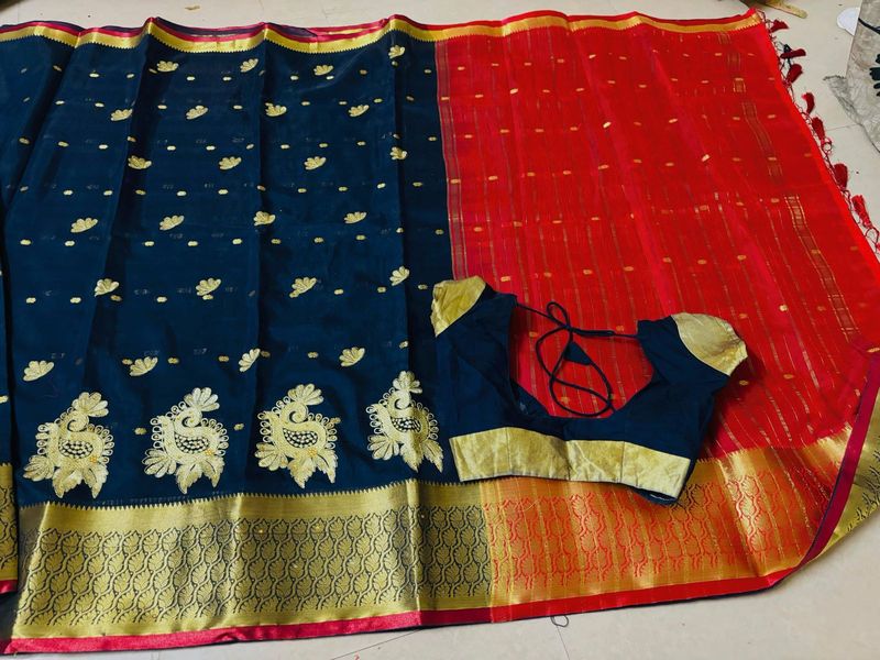 kathpadar saree with stitched blouse