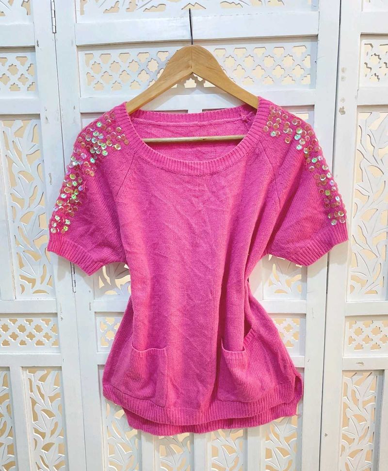 Pinterest Sequined Oversized Double Pocket Top