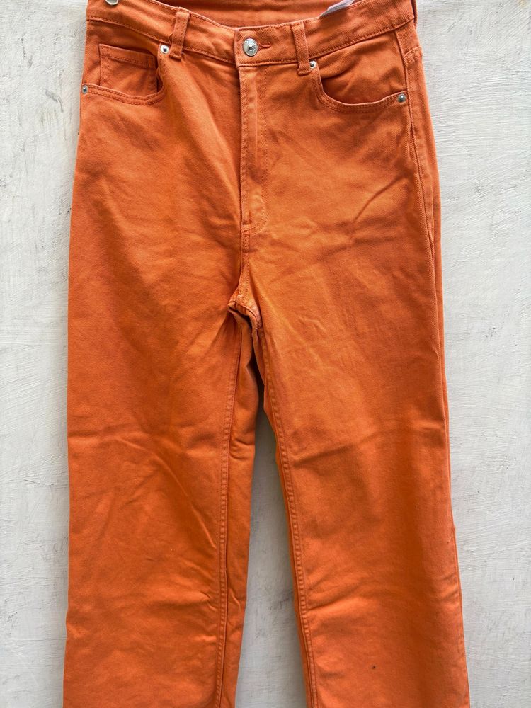 H&m Orange Wide Leg Jeans