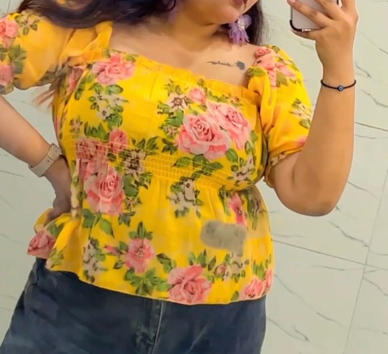 Floral Print Top - Mustard