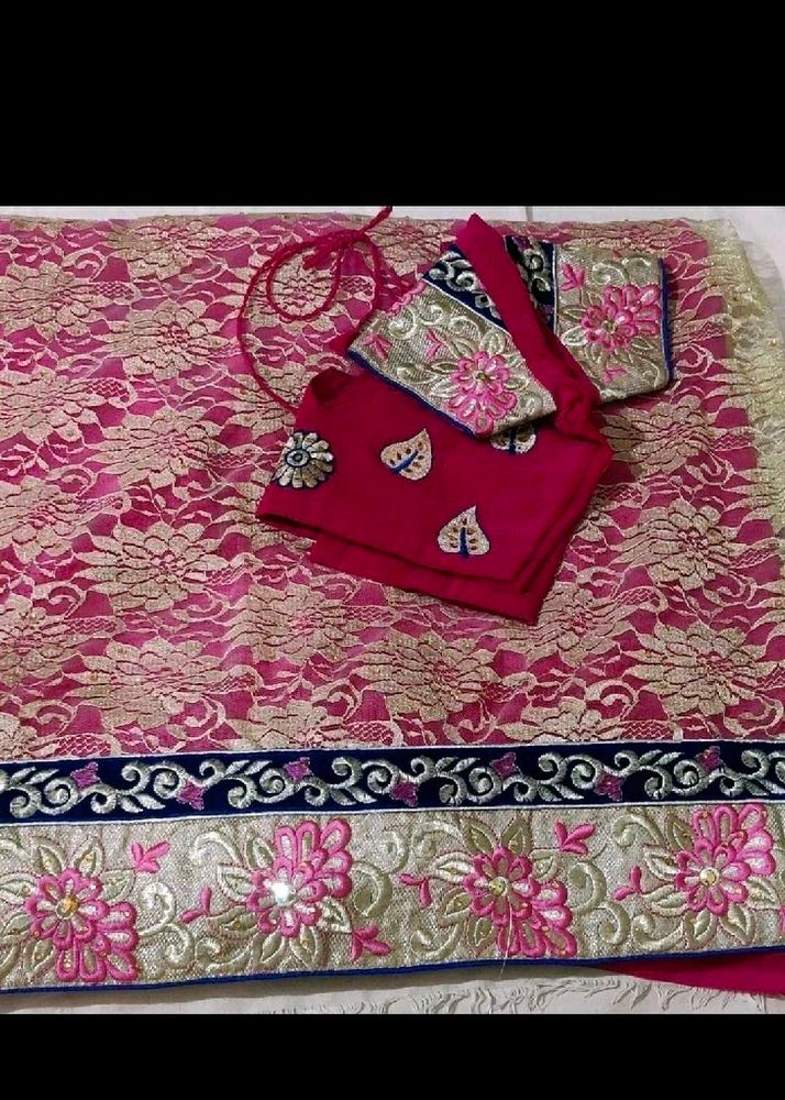 Net Chiffon Rose Pink Sari With Blouse