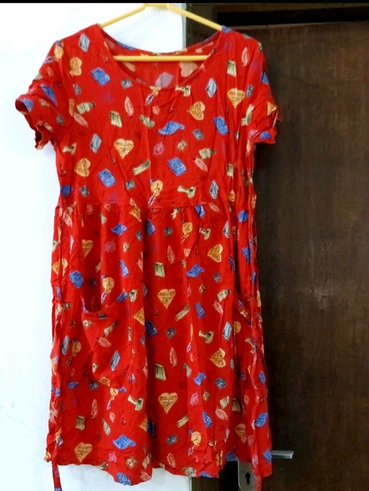 Cute Red Floral Casual Dress