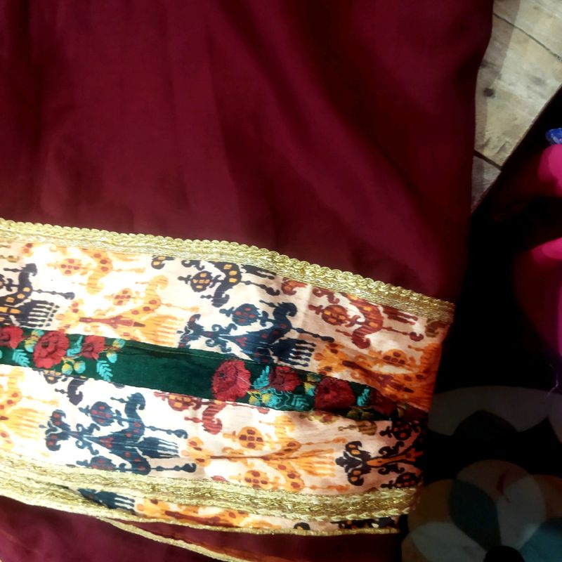 Maroon And Multi Colour Combined Unused Saree