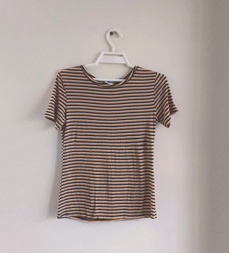 Zara Tshirt Stripes Yellow White Black