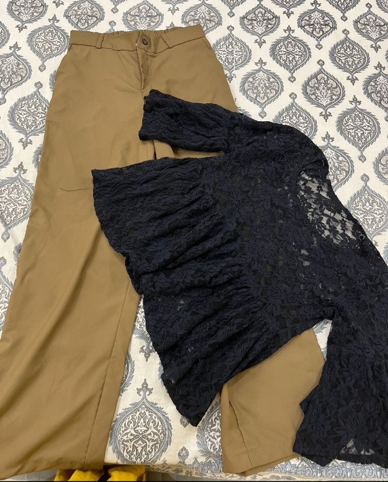 Set Of 2 A Net Top And Brown Pant