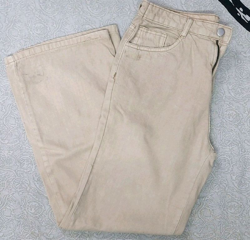 Beige wide leg jeans