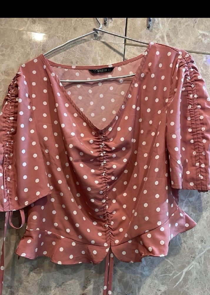 Peach White Dotted Top