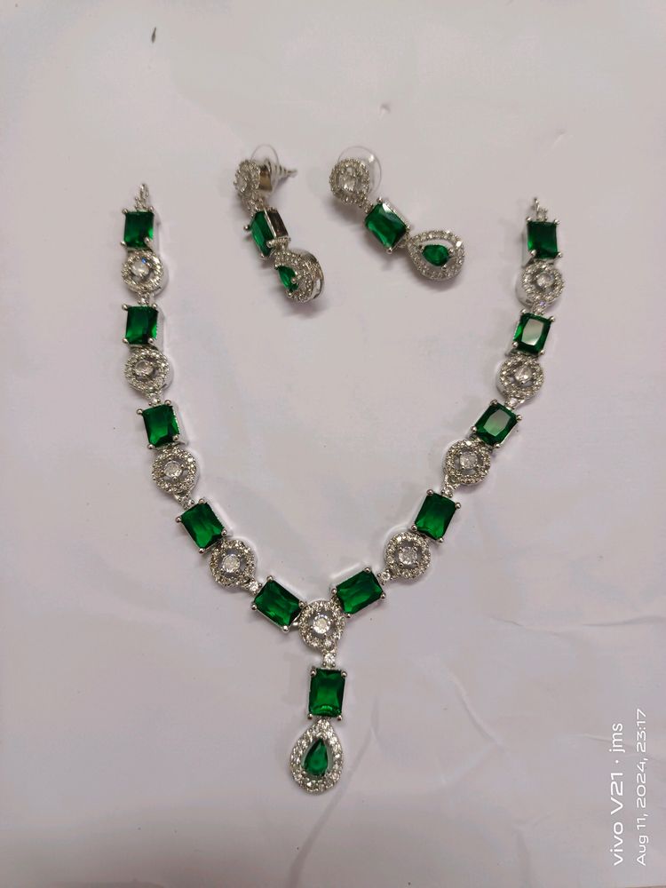 Green American Diamond Jewellery Set