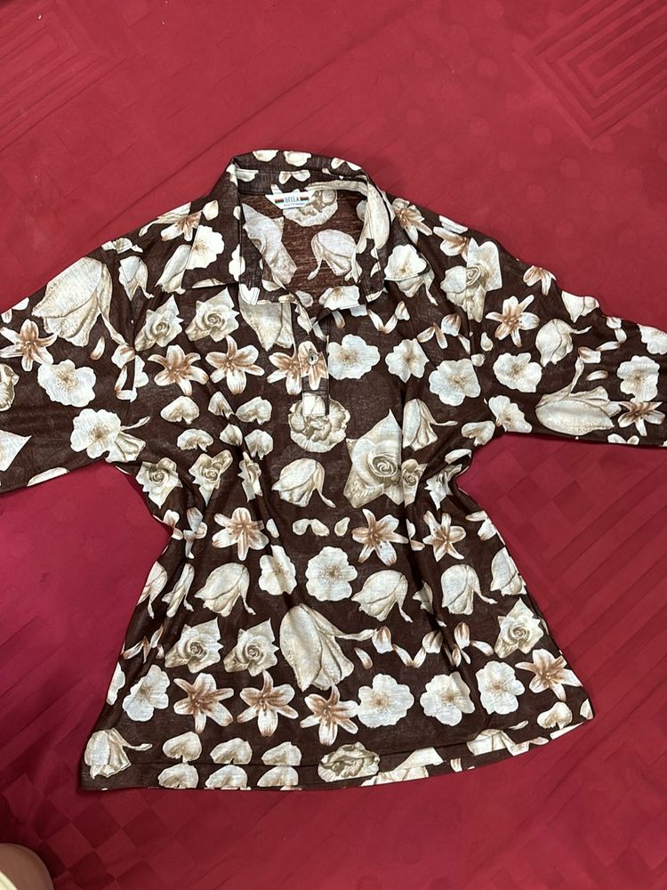 Sale- Brown Floral Top M