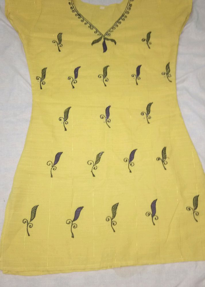 New Womens Cotton Short Kurta - Yellow