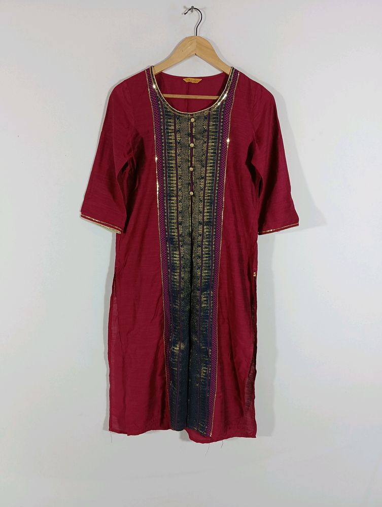 Burgundy Embroidered Kurta (Women)