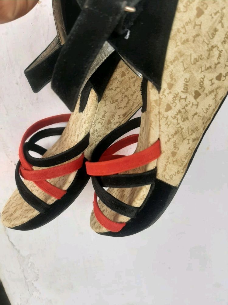 Black Red Block Heels