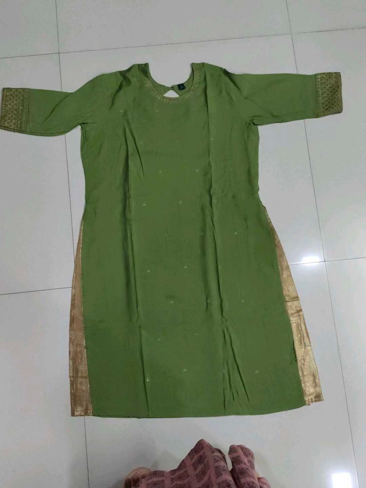 Olive Green Silk Suit With Dupatta