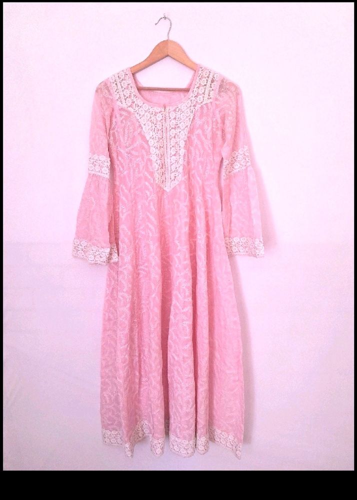 PRETTY PINK SEMI SHEER LONG KURTA