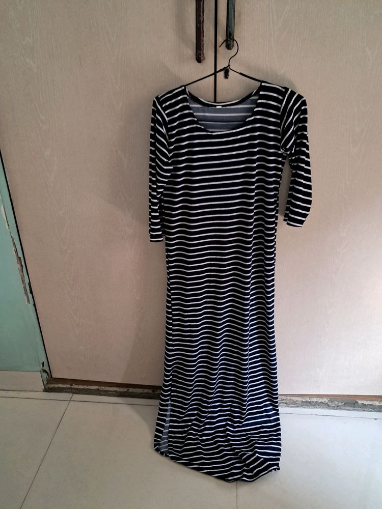 stripes maxi dress with slit