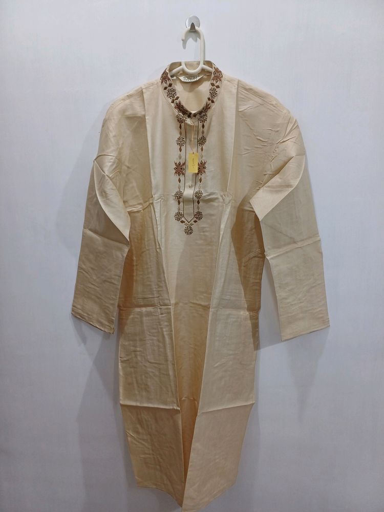 Long Jacket Kurta Chudidar Set (Cream)