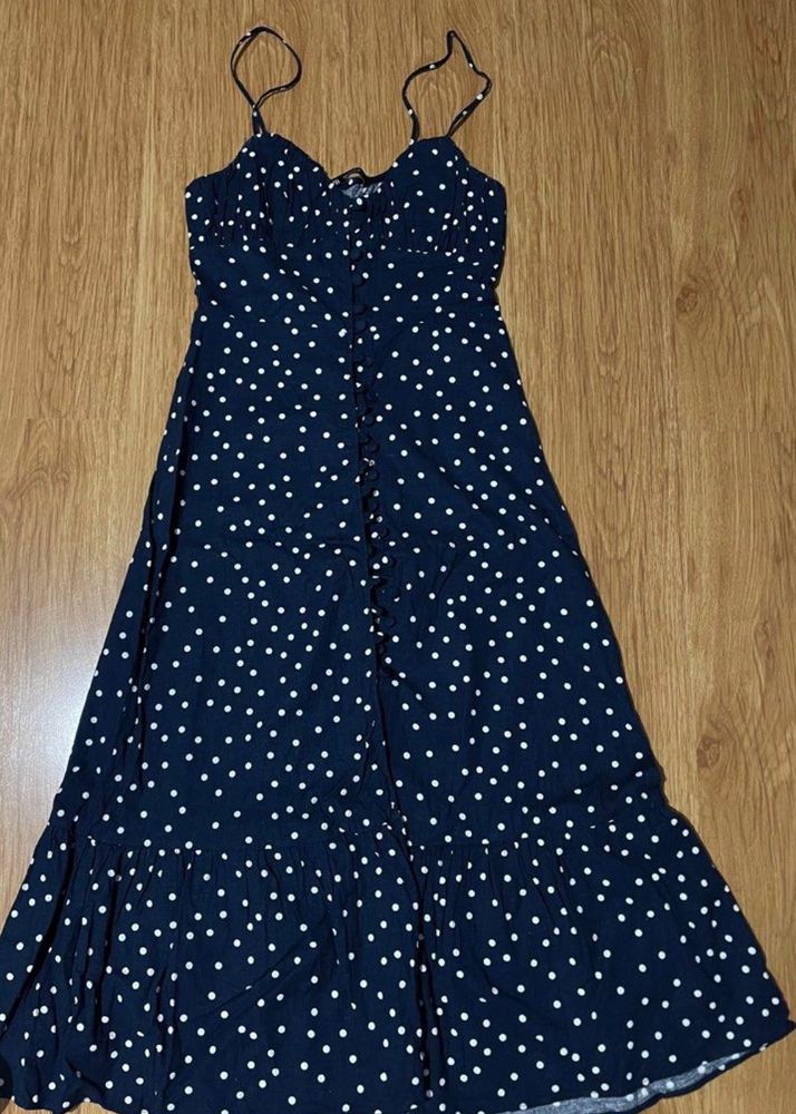 Zara Linen Blend Polkadot Camisole Dress