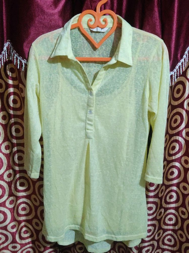 Yellow Shirt Collar Top With Camisole