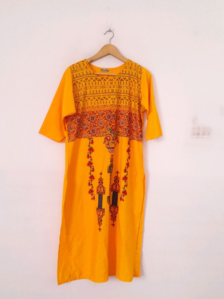 Mustard Printed Kurta (Women's)