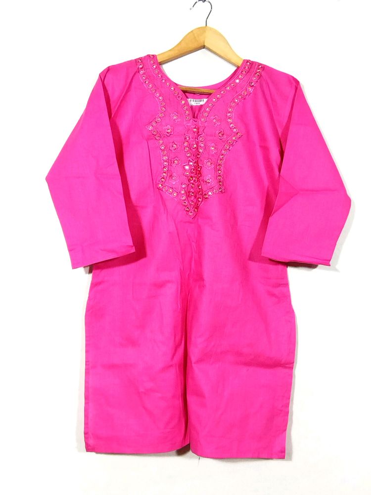 Rose Pink Embroidery Printed Kurti (Women)