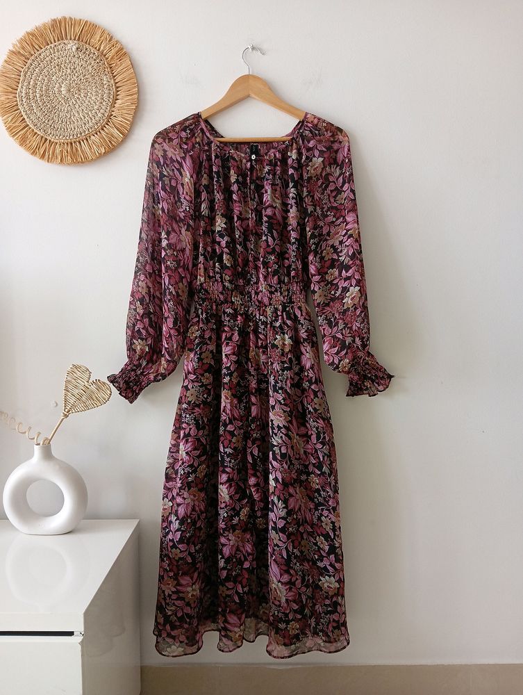 Mango Flowy Floral Print Midi