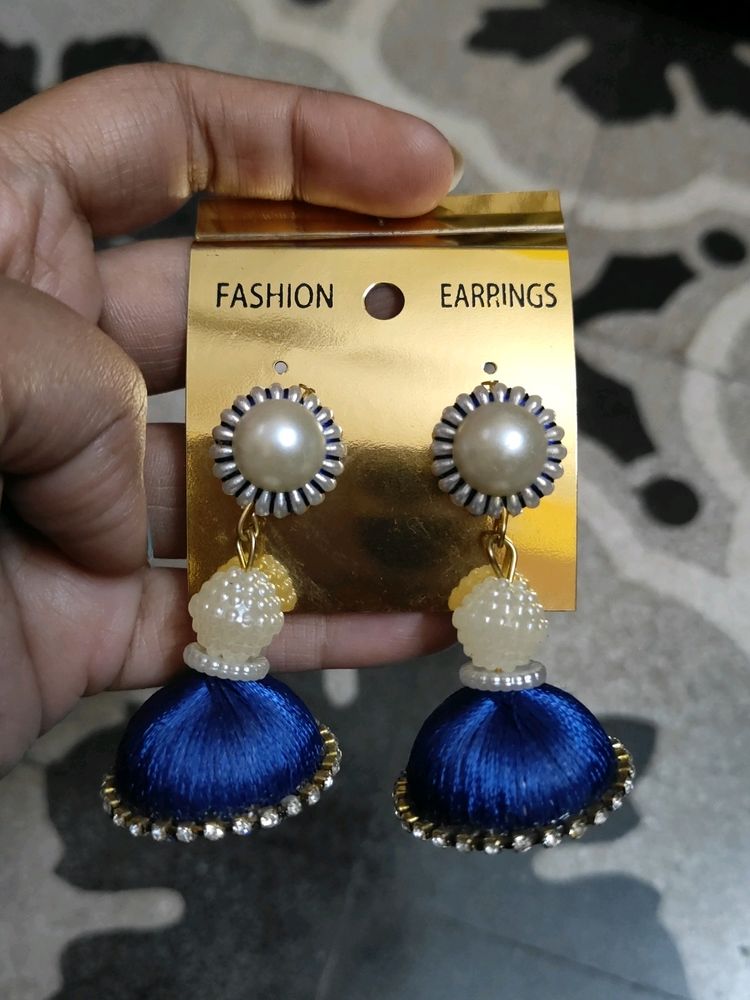 White And Blue Pearl Earrings