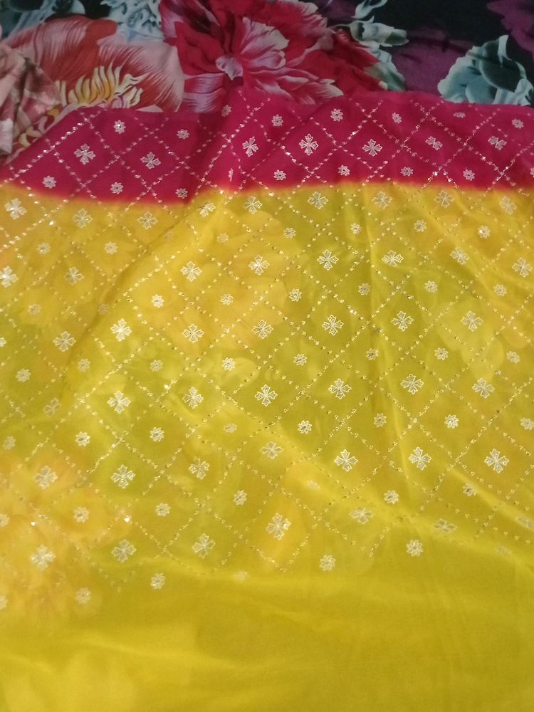 Trend New Style Yellow And Pink Combination Saree