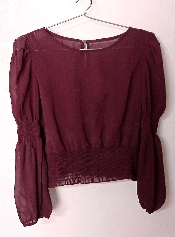 Burgundy Puff Sleeves Top