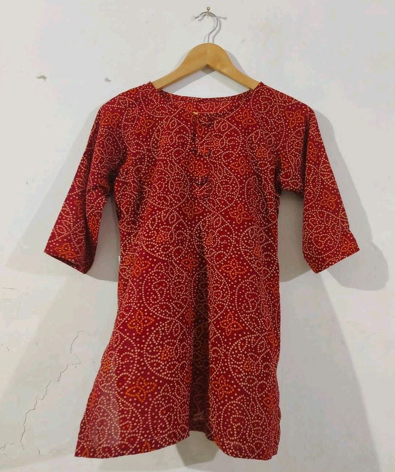 Maroon Printed Short Kurti