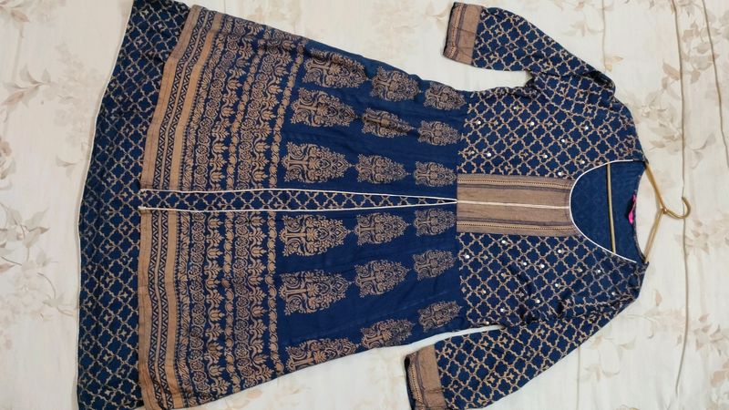 Long Kurta Flared Fit Navy Blue