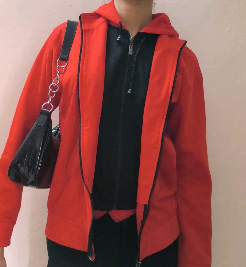 Women Red Jacket With Hood