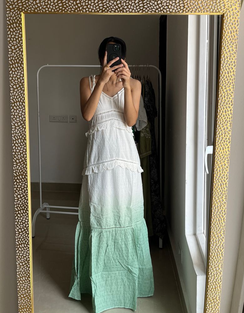 Cut Sleeve Ombre Cotton Maxi Dress