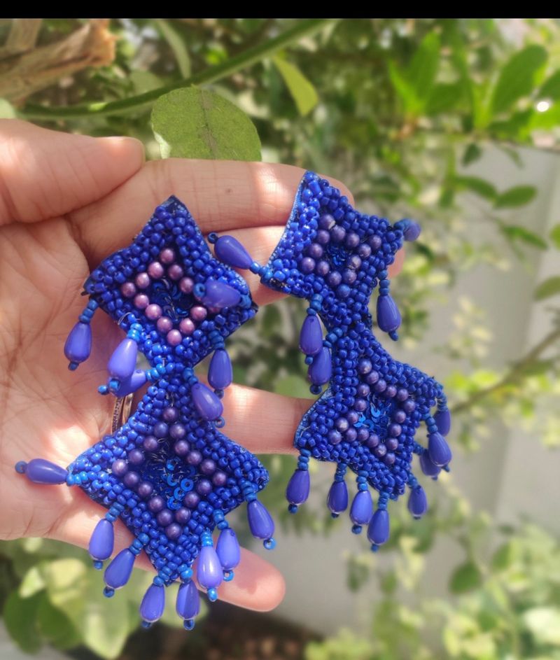 Blue Coloured Beads Earrings