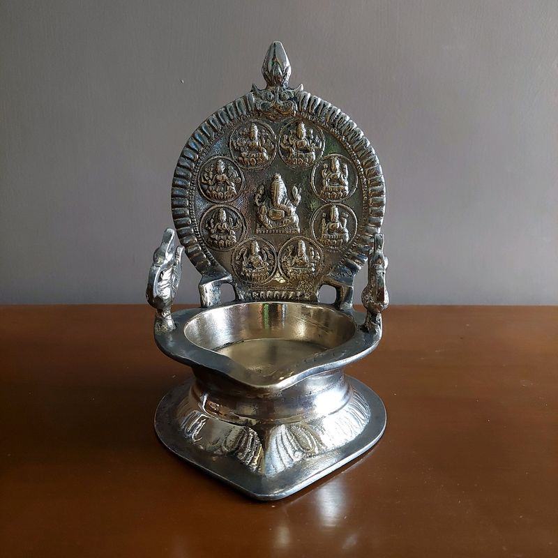 White Brass ashtalakshmi vilakku with annapakshi