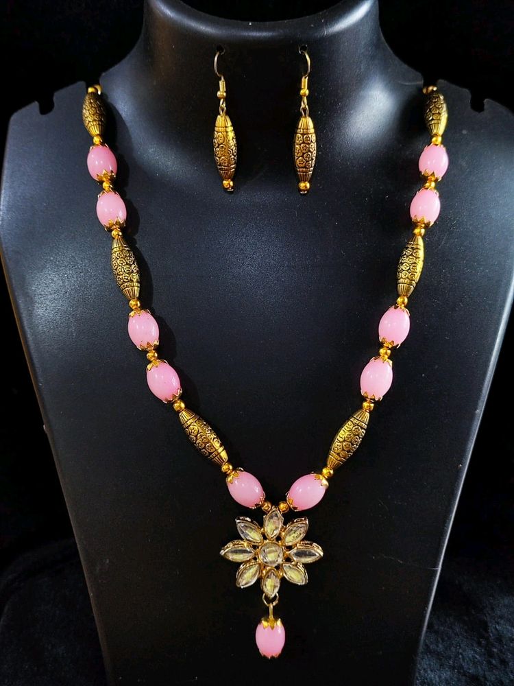 BABY PINK KUNDAN NECKLACE JEWELLERY SET