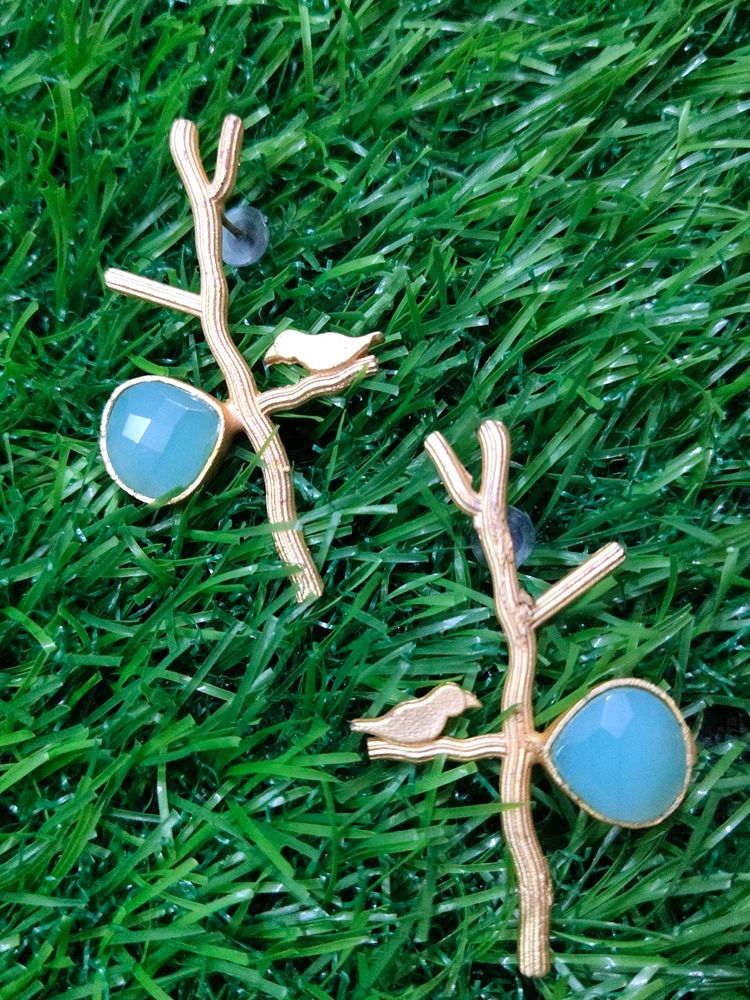 Brass Earrings - Mint Green