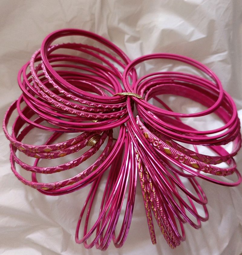 Pink Bangles Set Of 43 Pieces