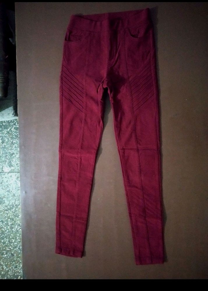 Maroon Velvet Kind Of Cloth JEANS