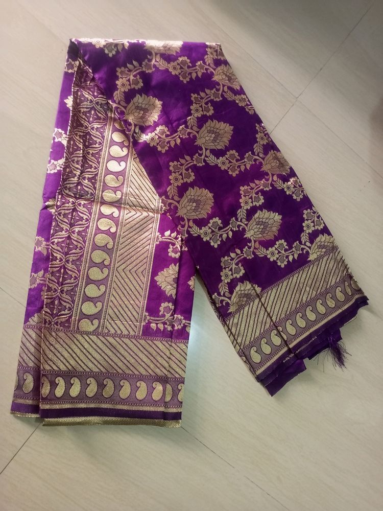 Purple Soft Lichi Pattu Silk Saree